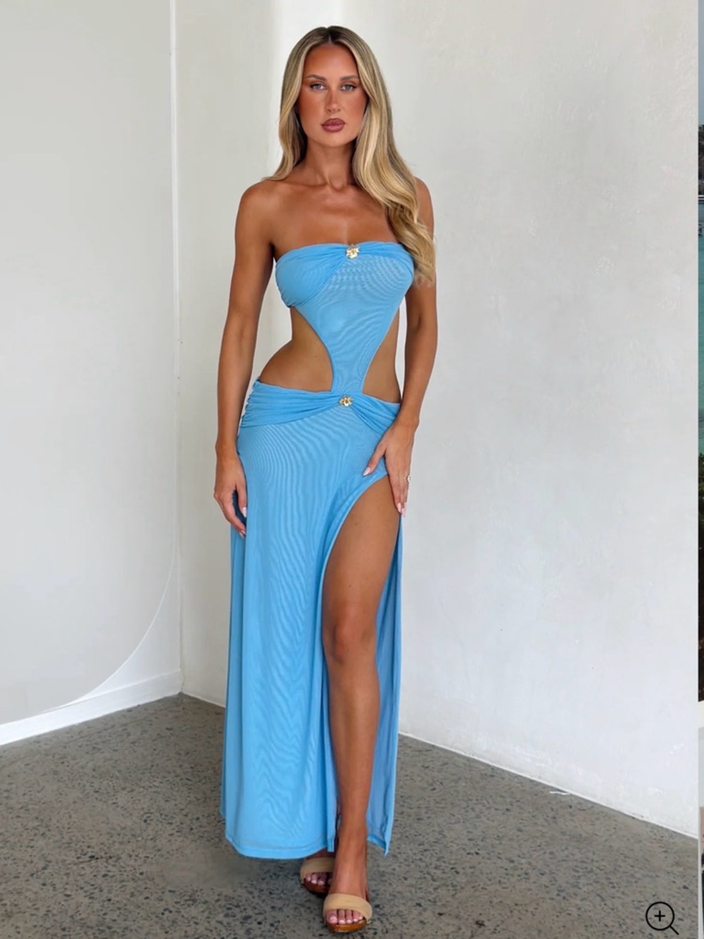 Tiger mist blue strapless kynlee dress